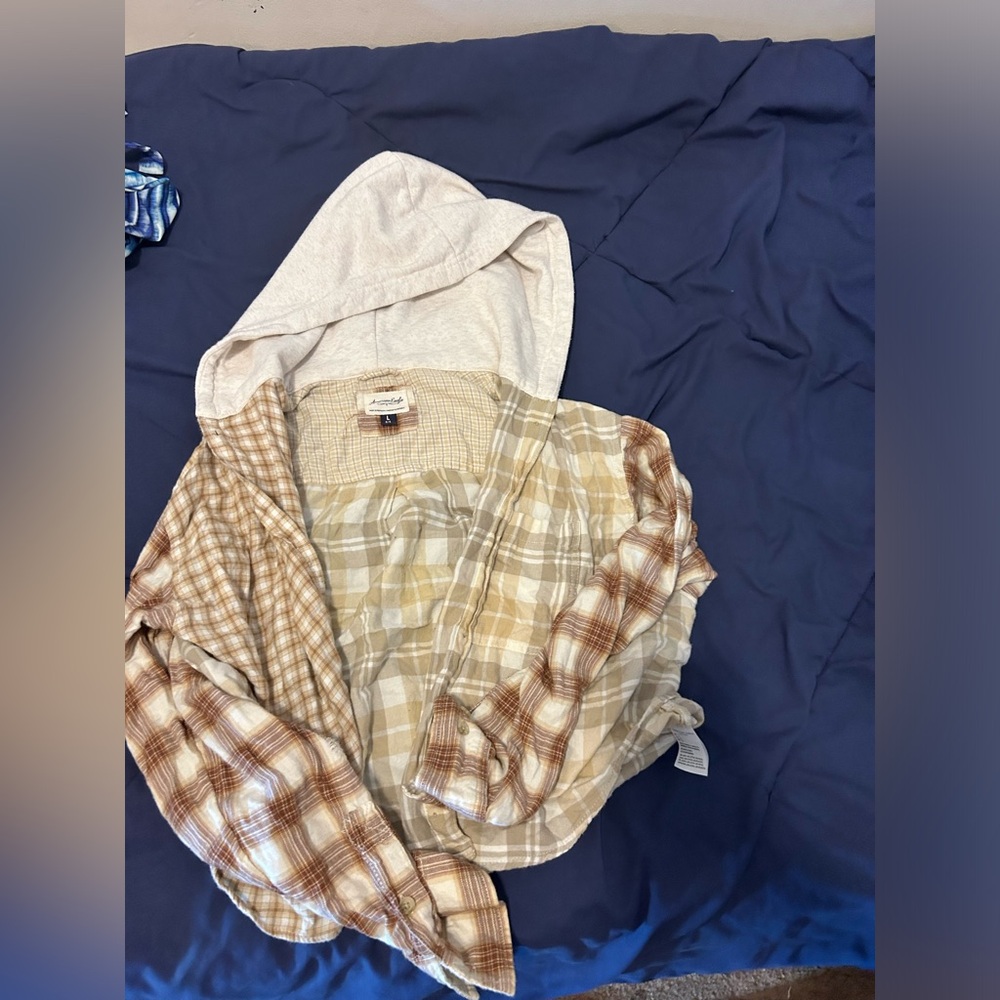 Oversized hoodie flannel white and brown